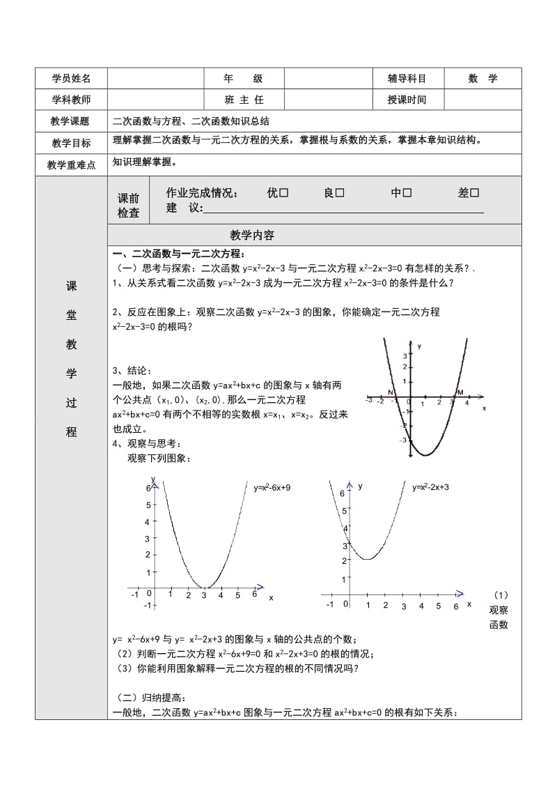 二次函数与一元二次方程、二次函数知识总结.doc_第1页