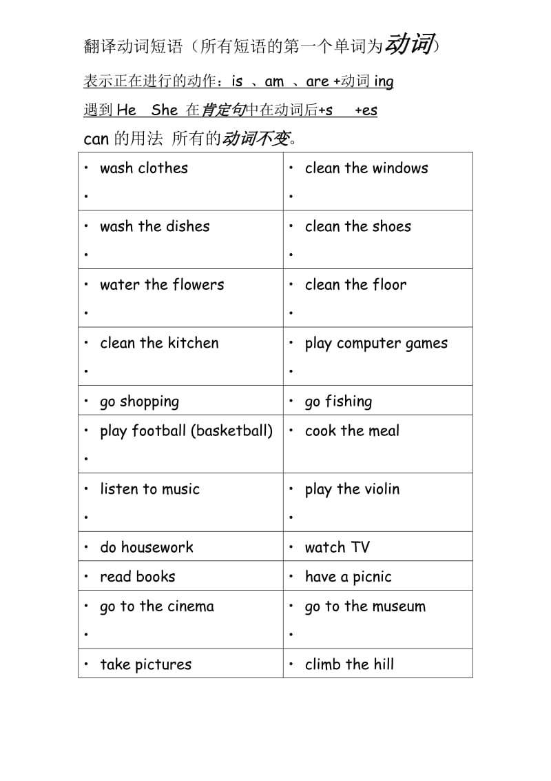 山科版四年级下册动词短语.doc_第1页