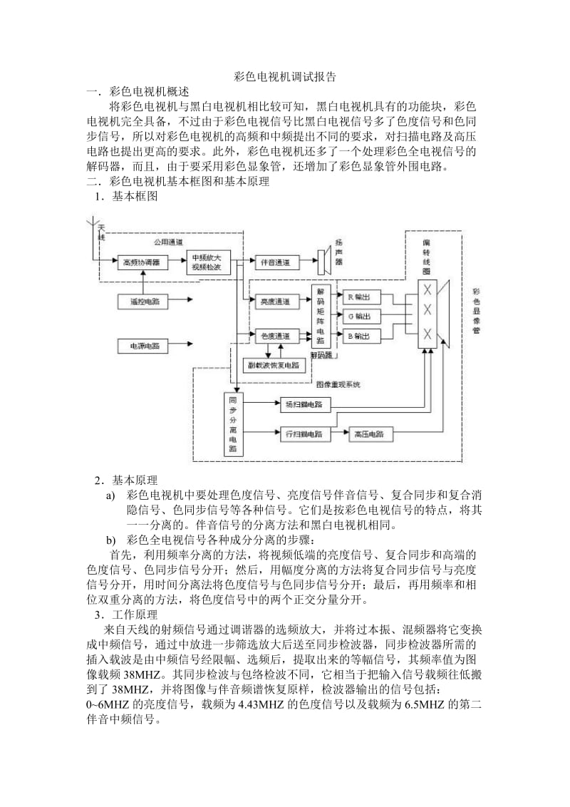 彩色电视机的调试报告.doc_第1页