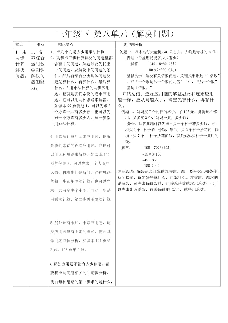 三年级下册数学第八单元知识点和试卷.doc_第1页