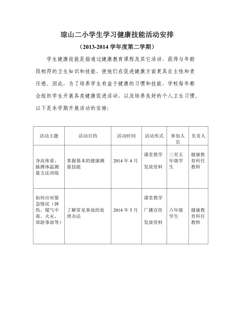 琼山二小学生学习健康技能活动安排.doc_第2页