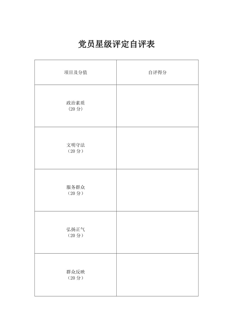 党员星级评定自评表.doc_第1页