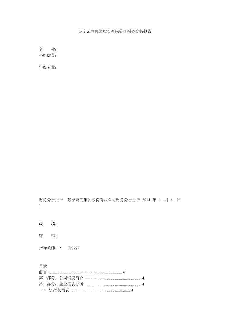 苏宁云商集团股份有限公司财务分析报告.doc_第1页