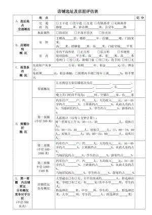 店铺选址及店面评估表.doc