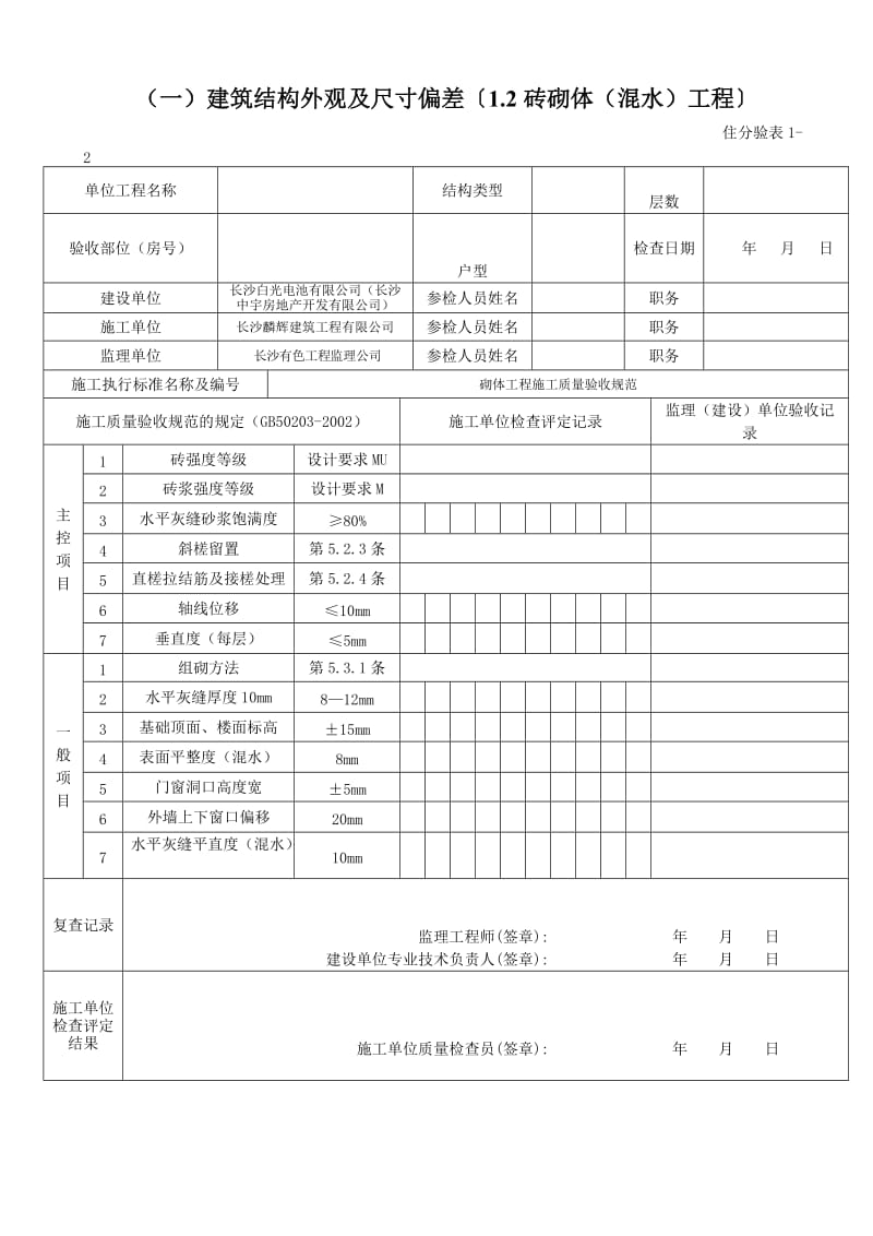 分户验收表格--建筑结构外观及尺寸偏差[1.2砖砌体(混水)工程].doc_第1页