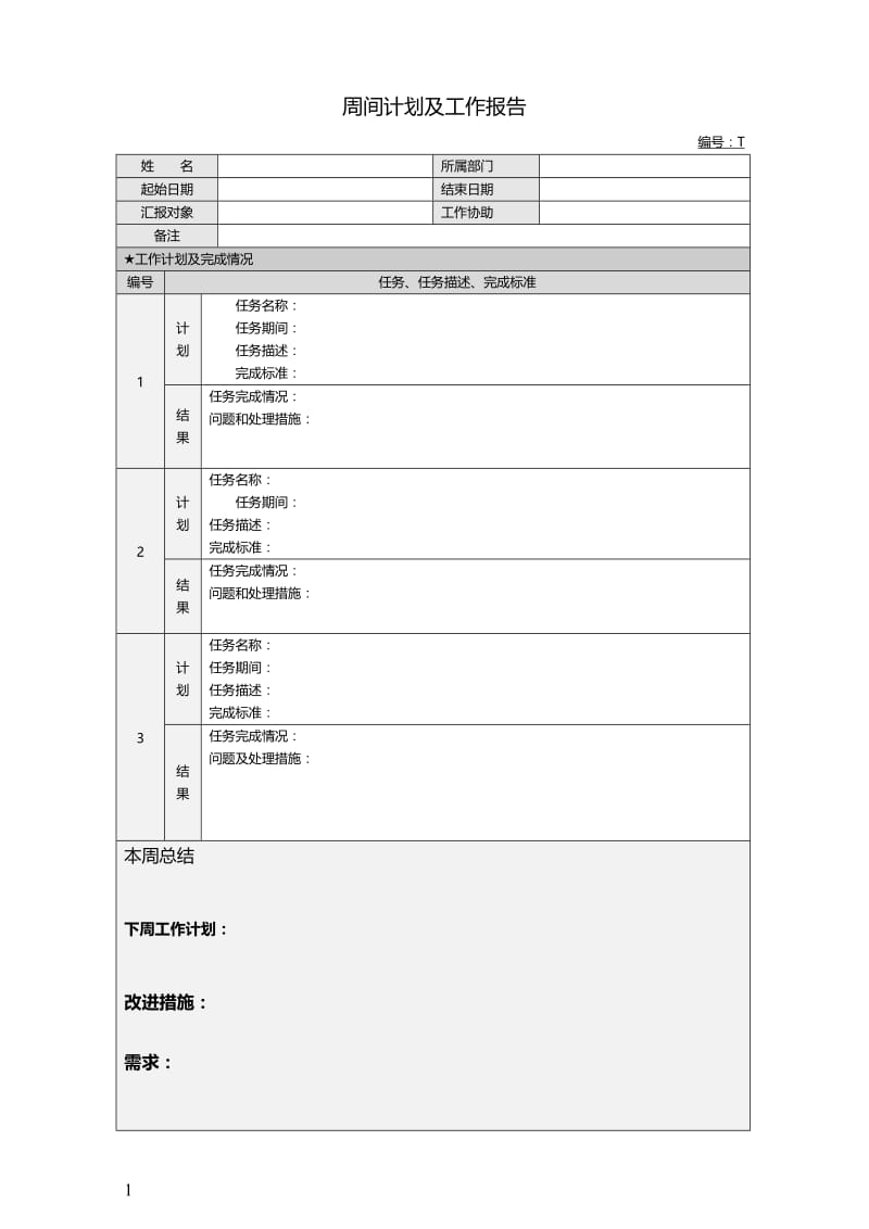 周间计划及工作报告(模版).doc_第1页