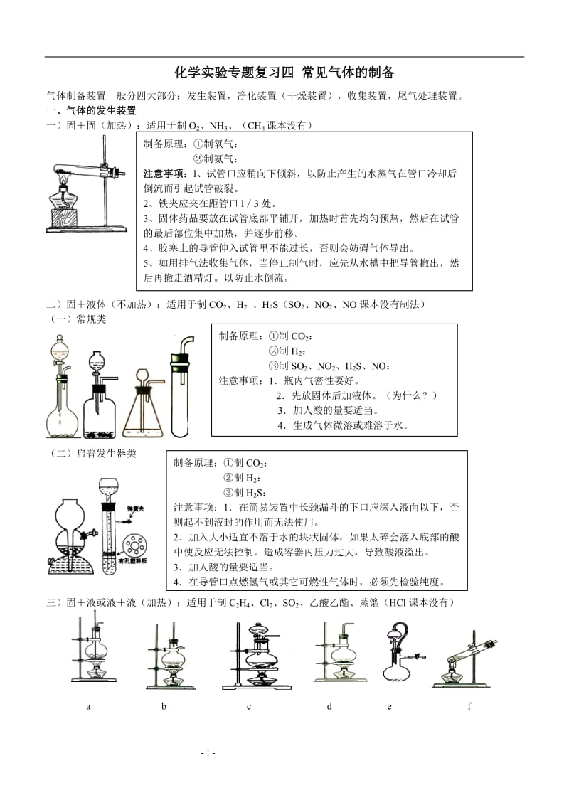 化学实验专题复习四常见气体的制备.doc_第1页