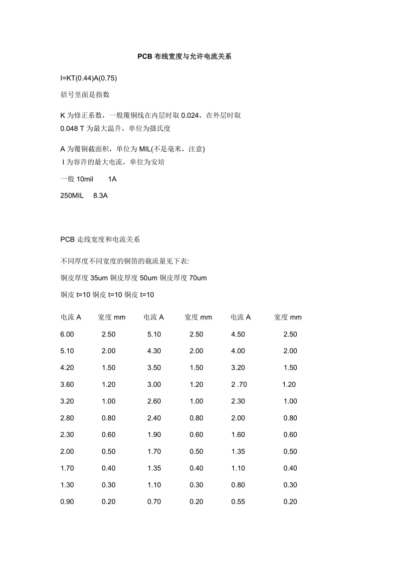 PCB布线宽度与允许电流关系.docx_第1页