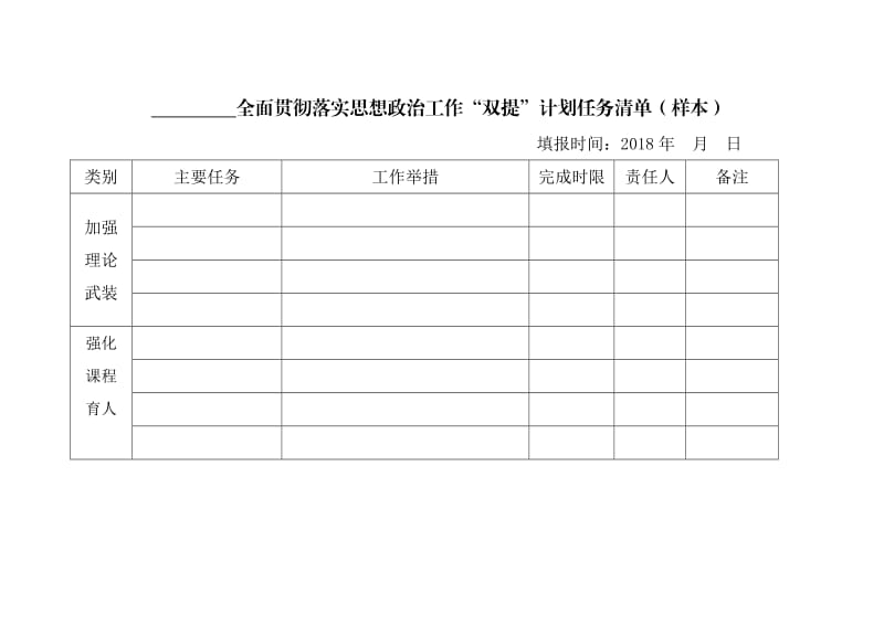 全面贯彻落实思想政治工作双提计划任务清单样本.DOC_第1页