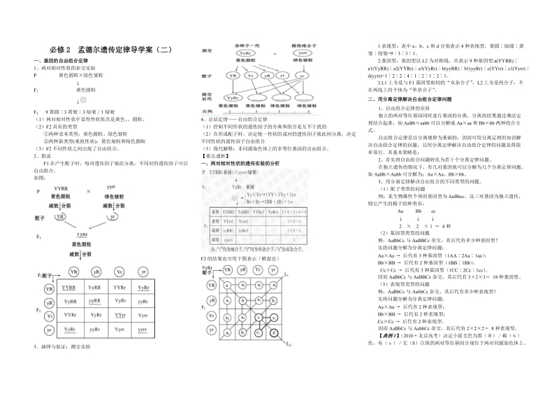 生物一轮复习必修2孟德尔遗传定律导学案2.doc_第1页