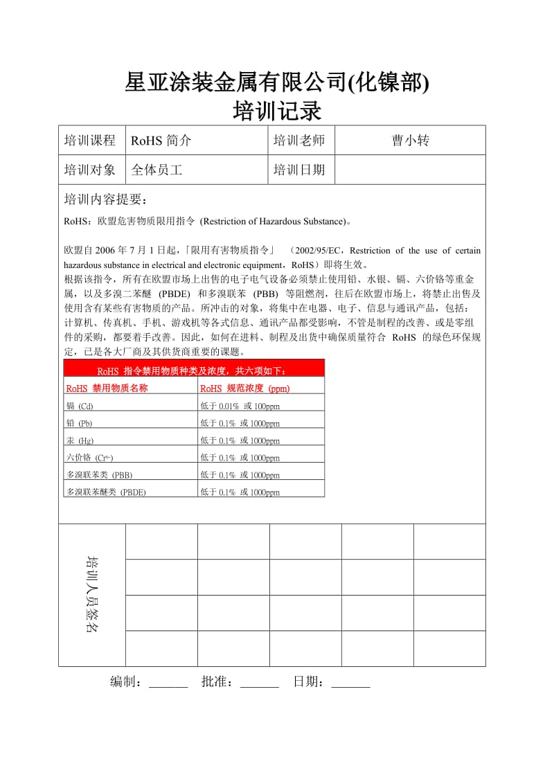 培训记录-RoHS.docx_第1页