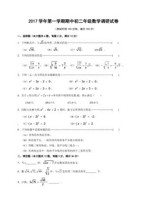 2017学年度第一学期八年级数学浦东期中考试卷.doc