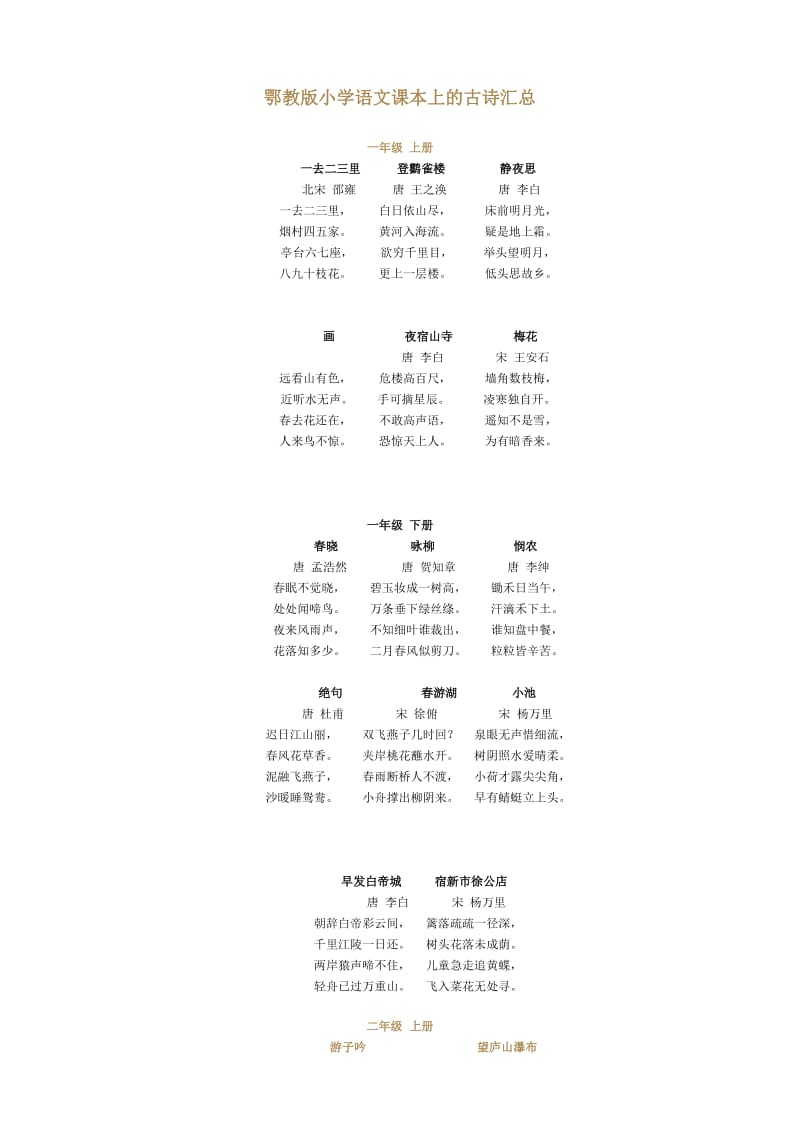 鄂教版小学语文课本上的古诗汇总.doc_第1页