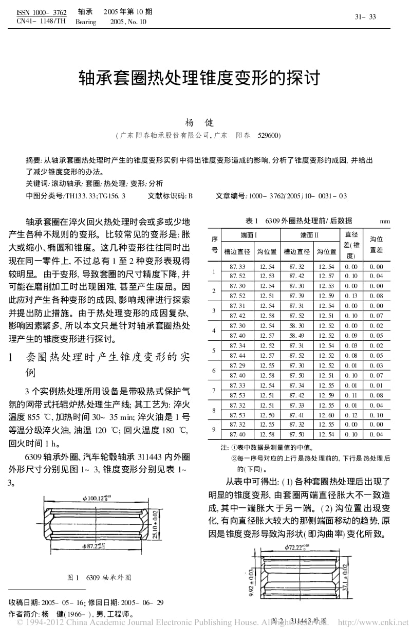 轴承套圈热处理锥度变形的探讨_杨健.pdf_第1页