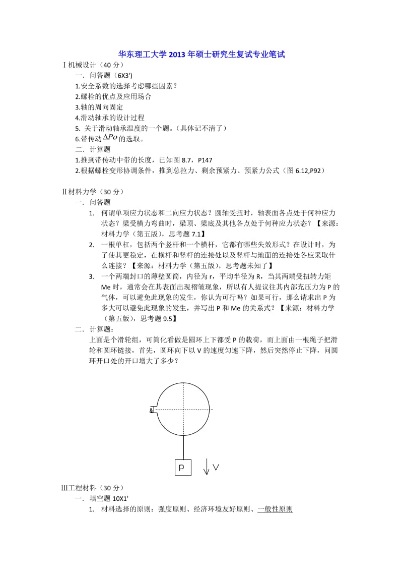 华东理工大学机械学院硕士研究生复试资料.doc_第1页