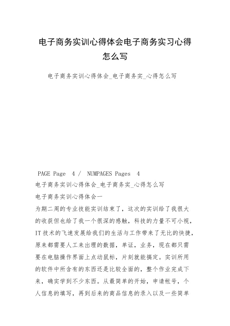 电子商务实训心得体会电子商务实习心得怎么写.docx_第1页