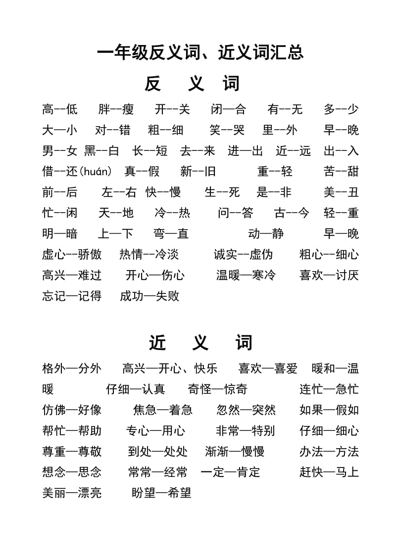 一年级近义词反义词汇总.doc_第1页