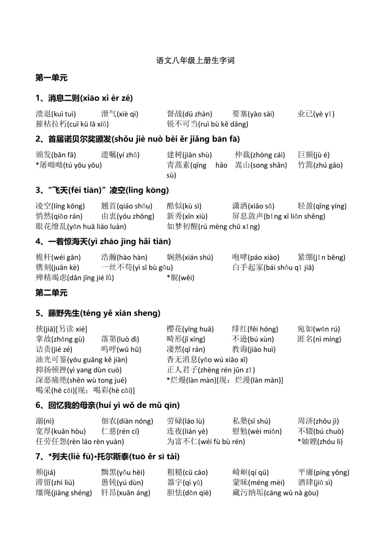 语文八年级上册生字词清单.docx_第1页