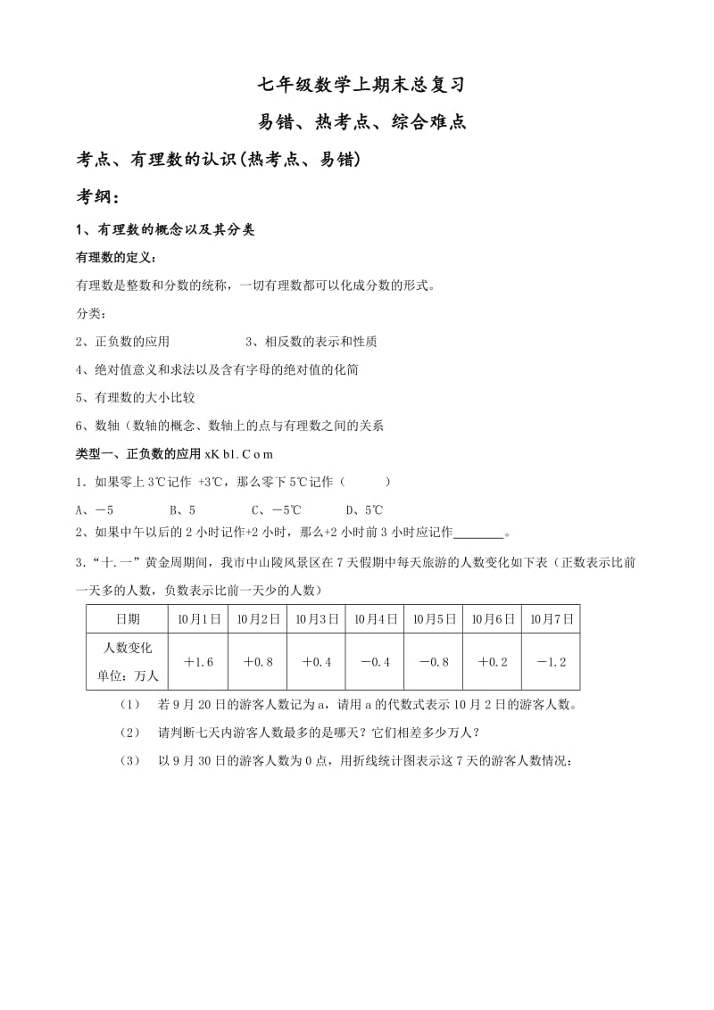 浙教版七年级数学上册期末总复习题易错题汇总.docx_第1页