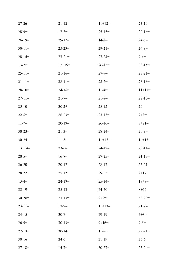 一年级数学下册30以内加减法口算题.doc_第2页