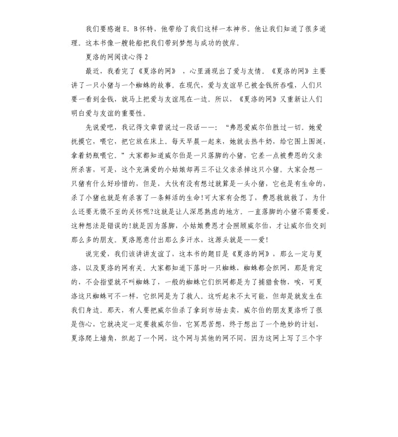 夏洛的网的阅读心得总结.docx_第2页