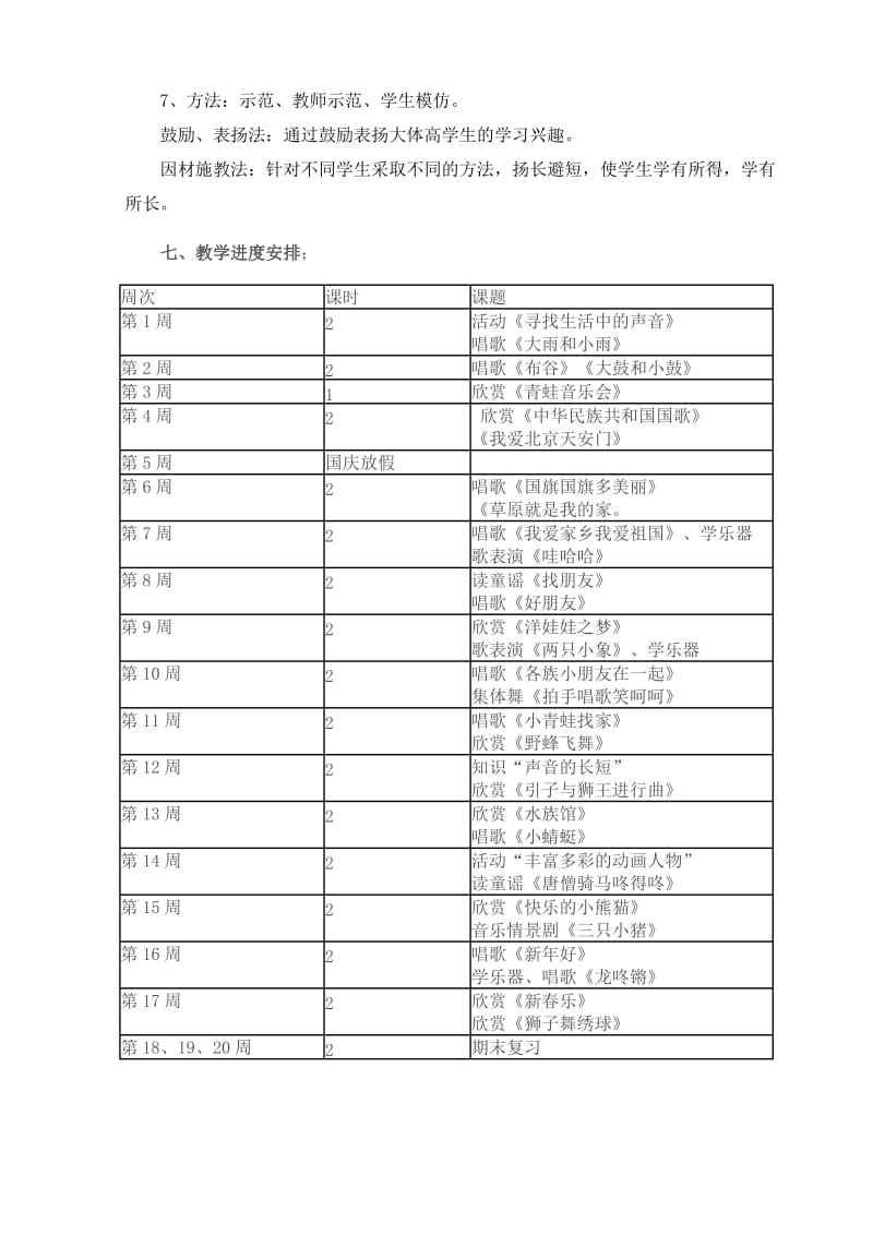 小学一年级音乐上册教学计划新版人教版.doc_第3页