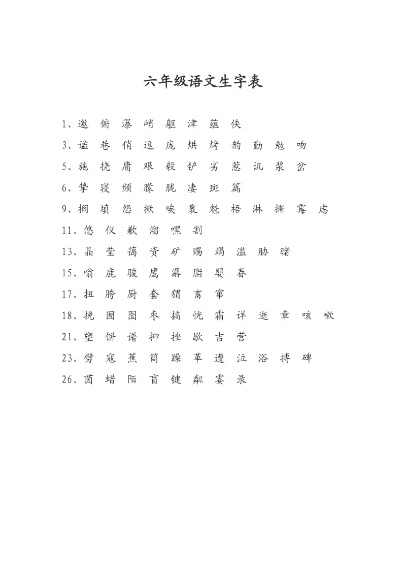 六年级上册语文生字表.doc_第1页