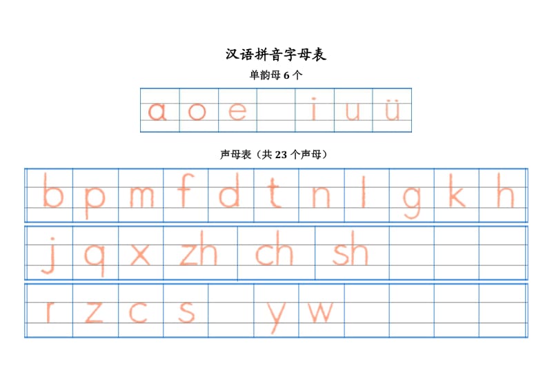 汉语拼音字母表-四线格书写.doc_第1页