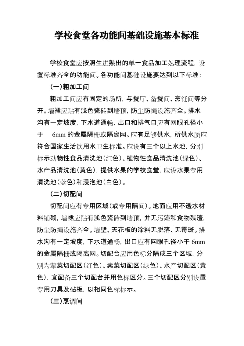 学校食堂各功能间基础设施基本标准.doc_第1页