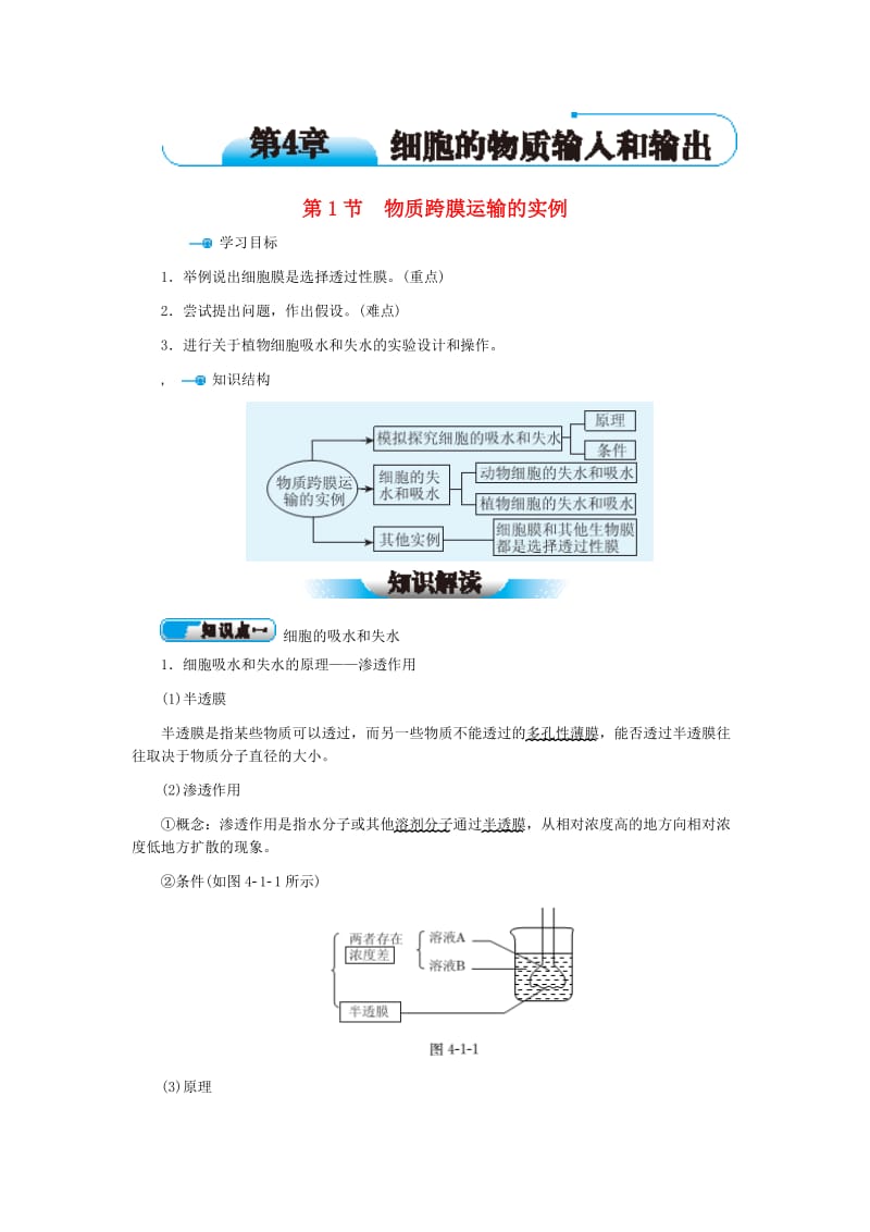 2020人教版高中生物必修1第4章第1节物质跨膜运输的实例.doc_第1页