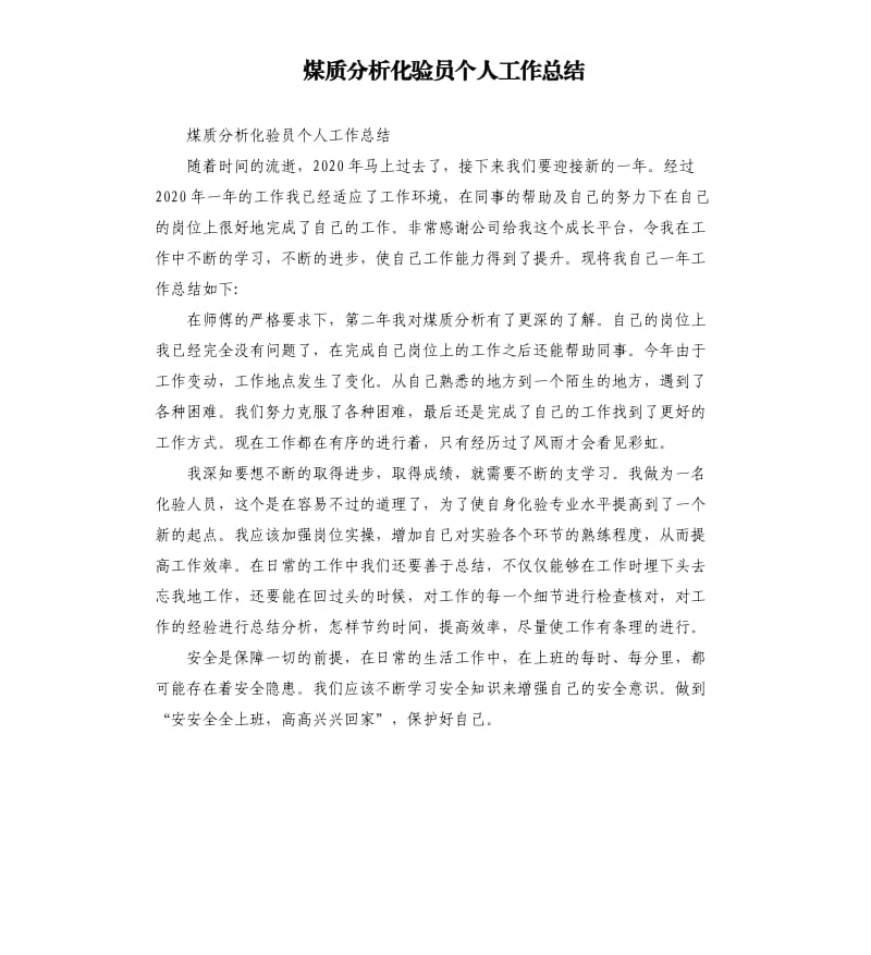 煤质分析化验员个人工作总结.docx_第1页