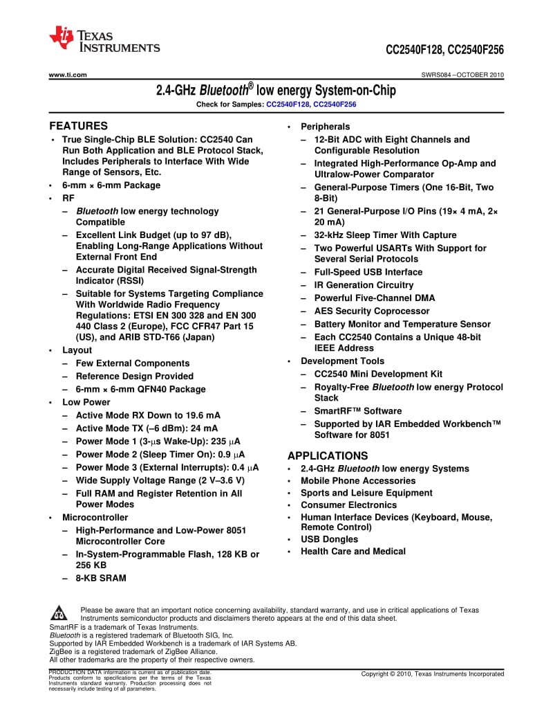 cc2540 datasheet 资料.pdf_第1页