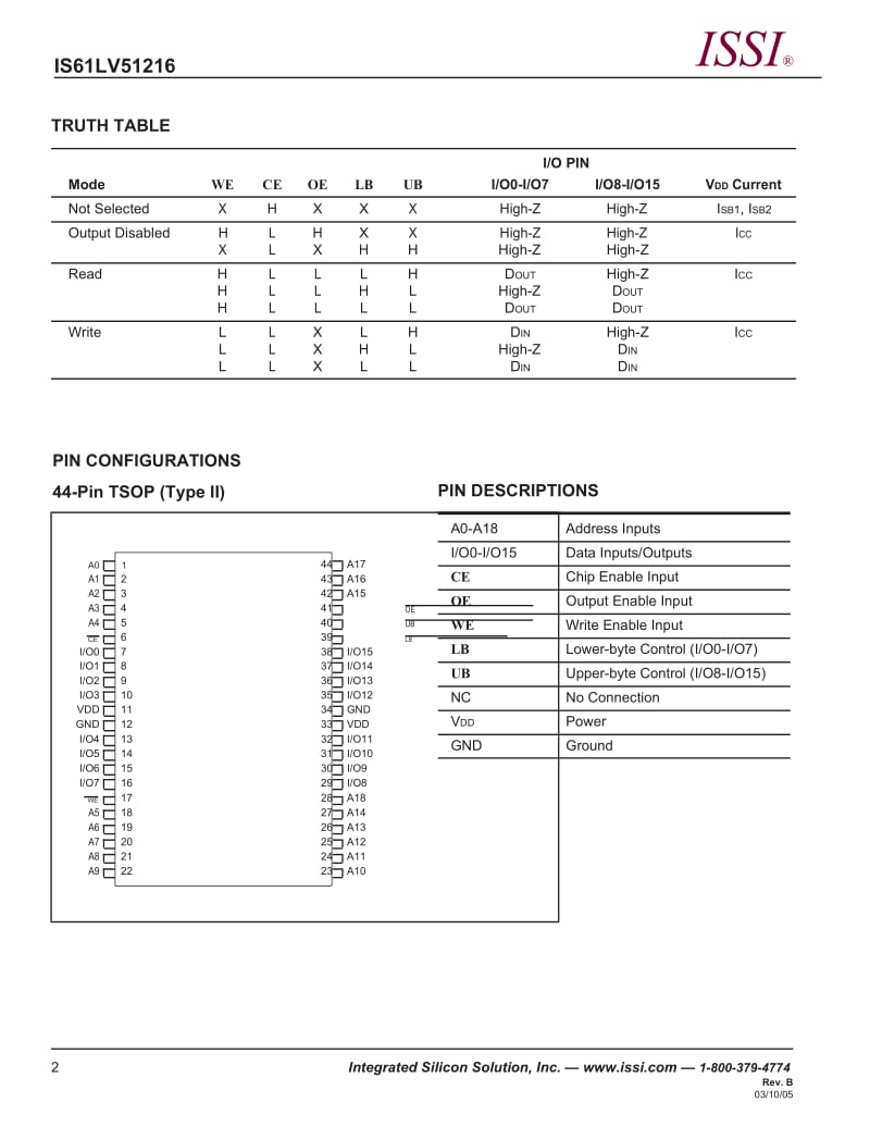 IS61LV51216-10T_DataSheet.docx_第2页