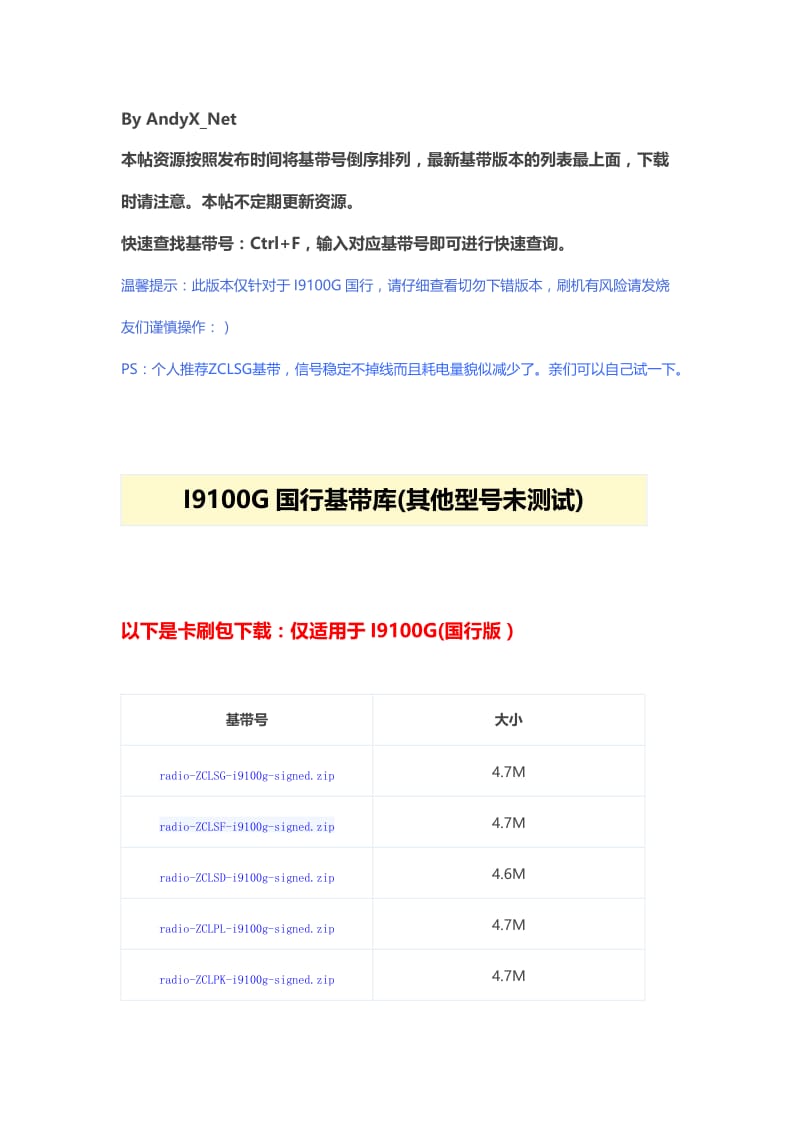 【卡刷】【I9100G国行基带资源库】【更新至ZCLSG已签名】【下载地址】.doc_第1页