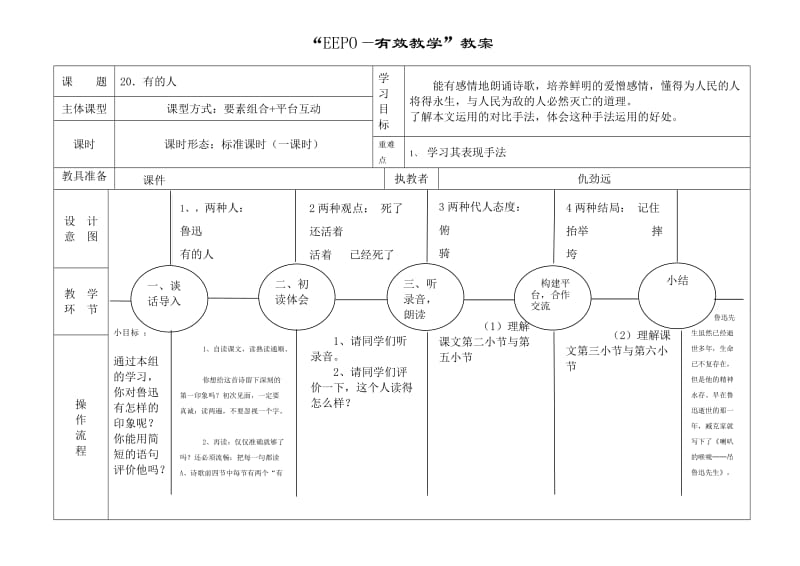 20《有的人》EEPO教案第一课时.doc_第1页