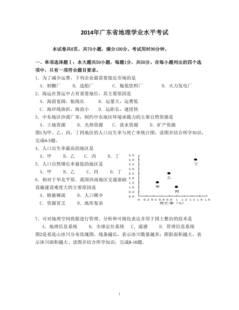 2014年广东省地理学业水平考试.doc_第1页