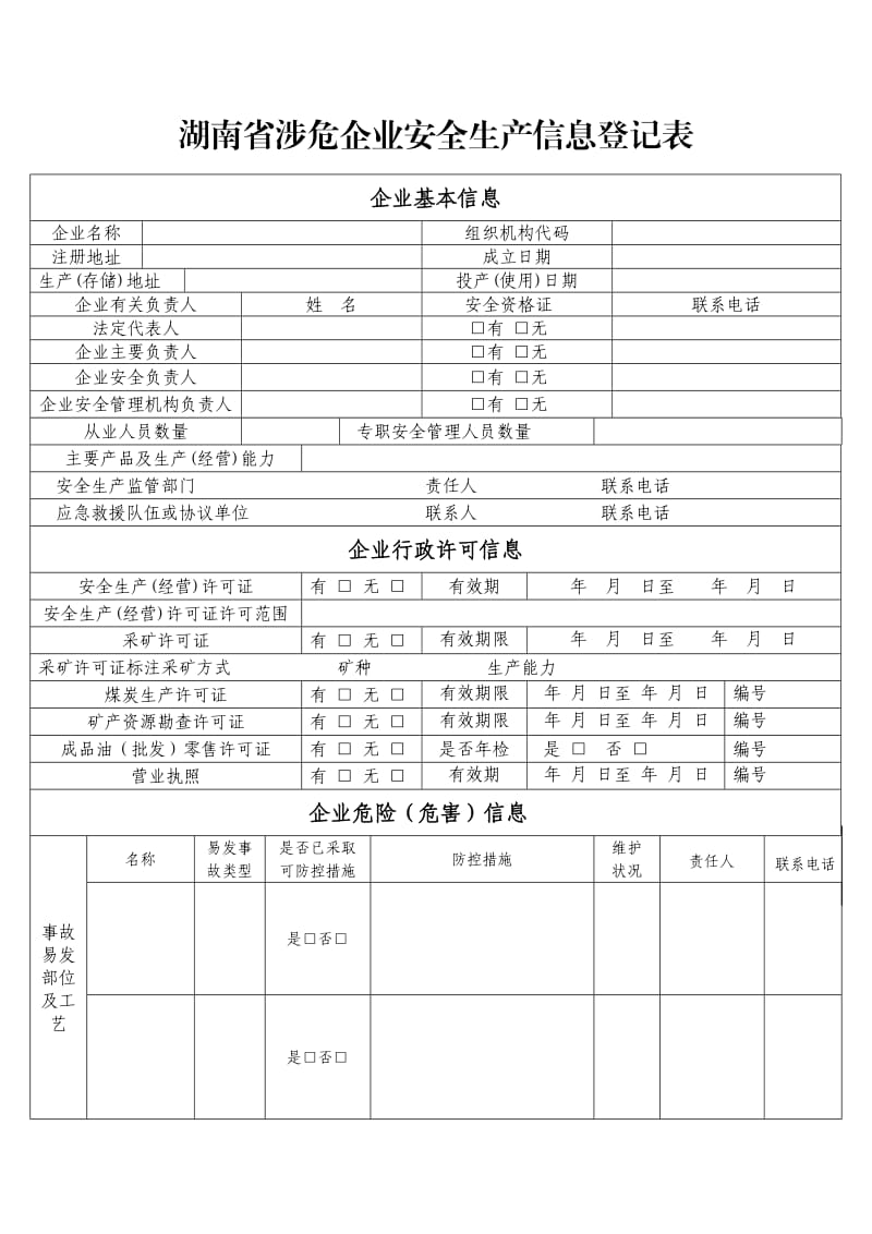 湖南涉危企业安全生产信息登记表.DOC_第1页