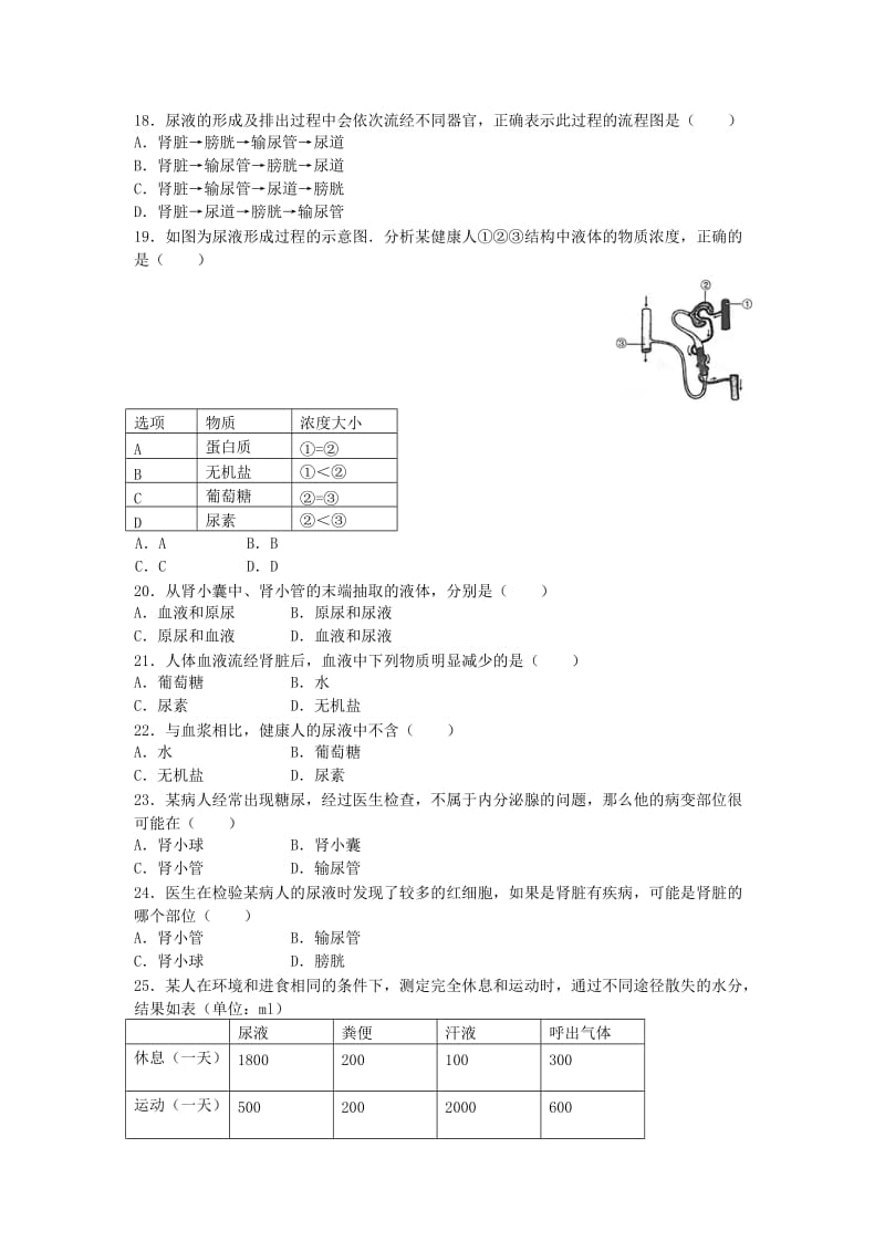 【同步练习】第五章人体内废物的排出（1）.docx_第3页