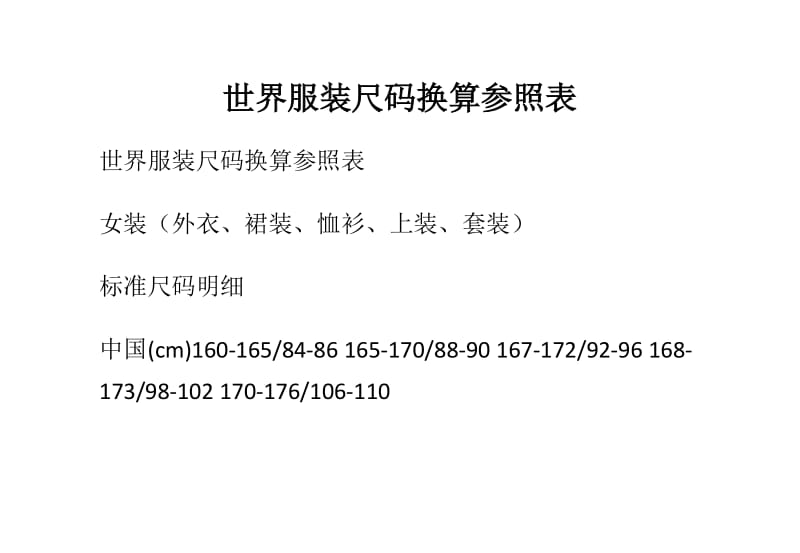 世界服装尺码换算参照表.doc_第1页