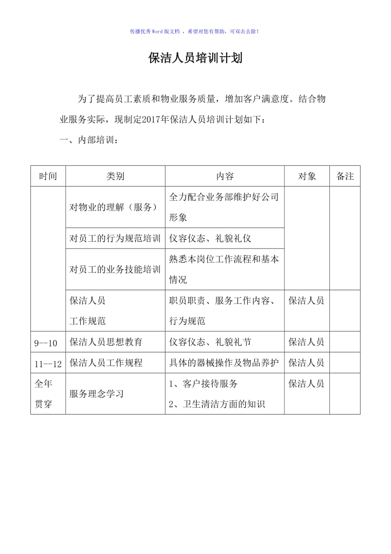 保洁部人员培训计划Word版.doc_第1页