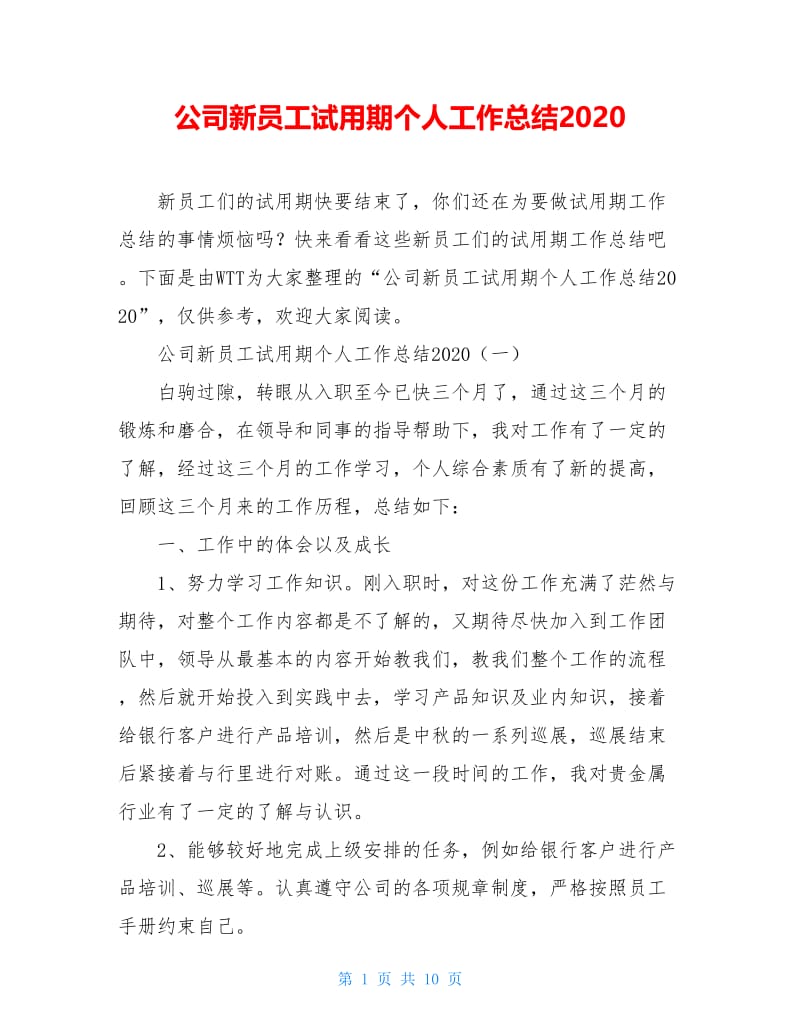 公司新员工试用期个人工作总结2020.doc_第1页