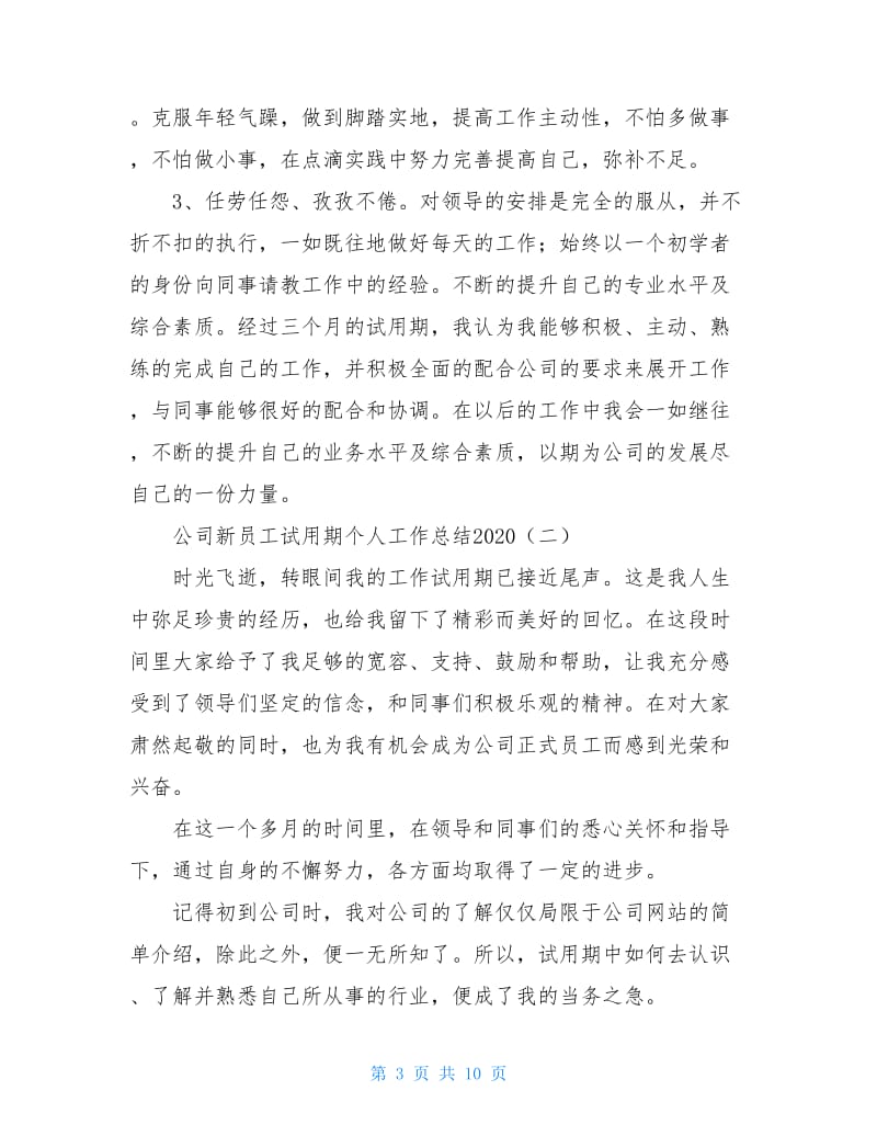 公司新员工试用期个人工作总结2020.doc_第3页