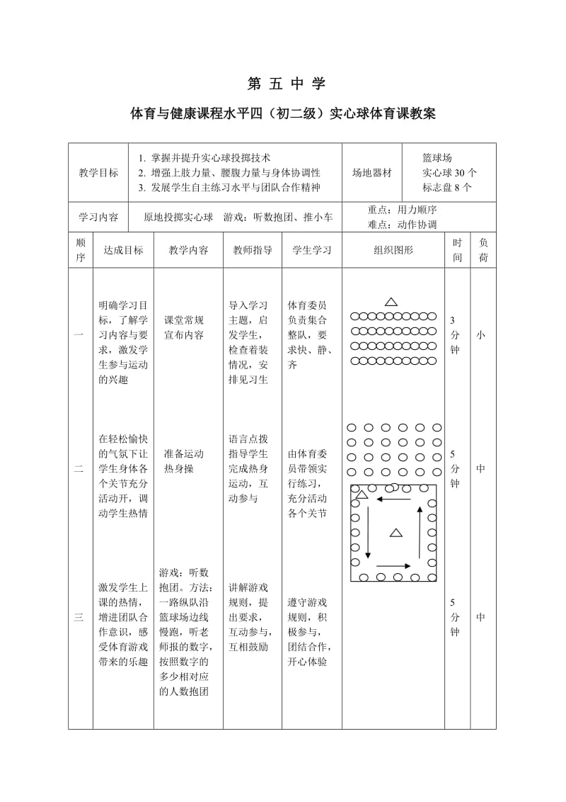 3公开课 原地投掷实心球游戏：听数抱团、推小车 .doc_第1页