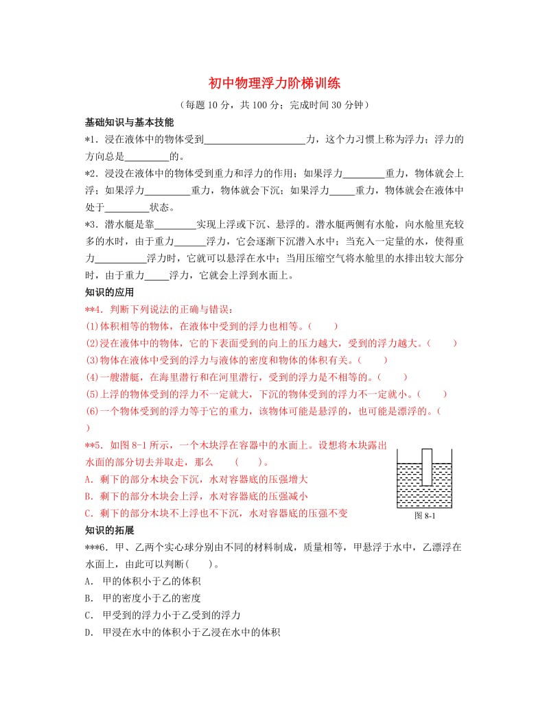 中考物理阶梯训练浮力部分(55题).doc_第1页