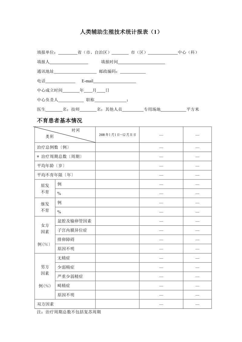 （精选文档）人类辅助生殖技术统计报表.DOC_第1页