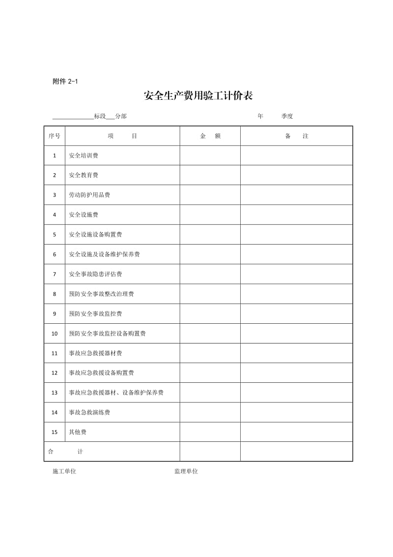 （精选文档）新安全经费计价单与清单.docx_第1页