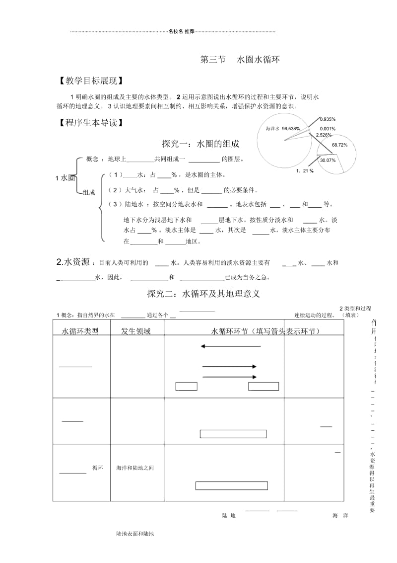 江苏省丹阳六中高中地理2.3水圈水循环教名师学案鲁教版必修1.docx_第1页