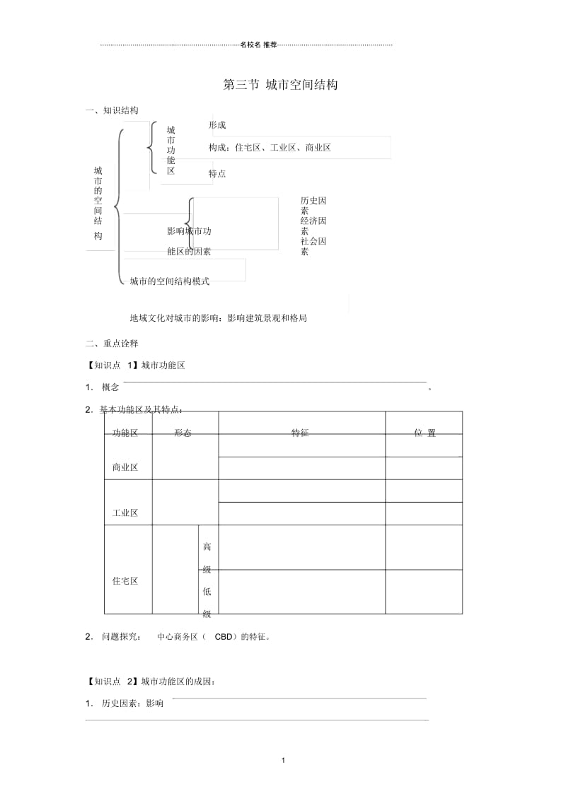 江苏省赣榆县高中地理第二单元城市与地理环境2.3城市空间结构名师学案(无答案)鲁教版必修2.docx_第1页