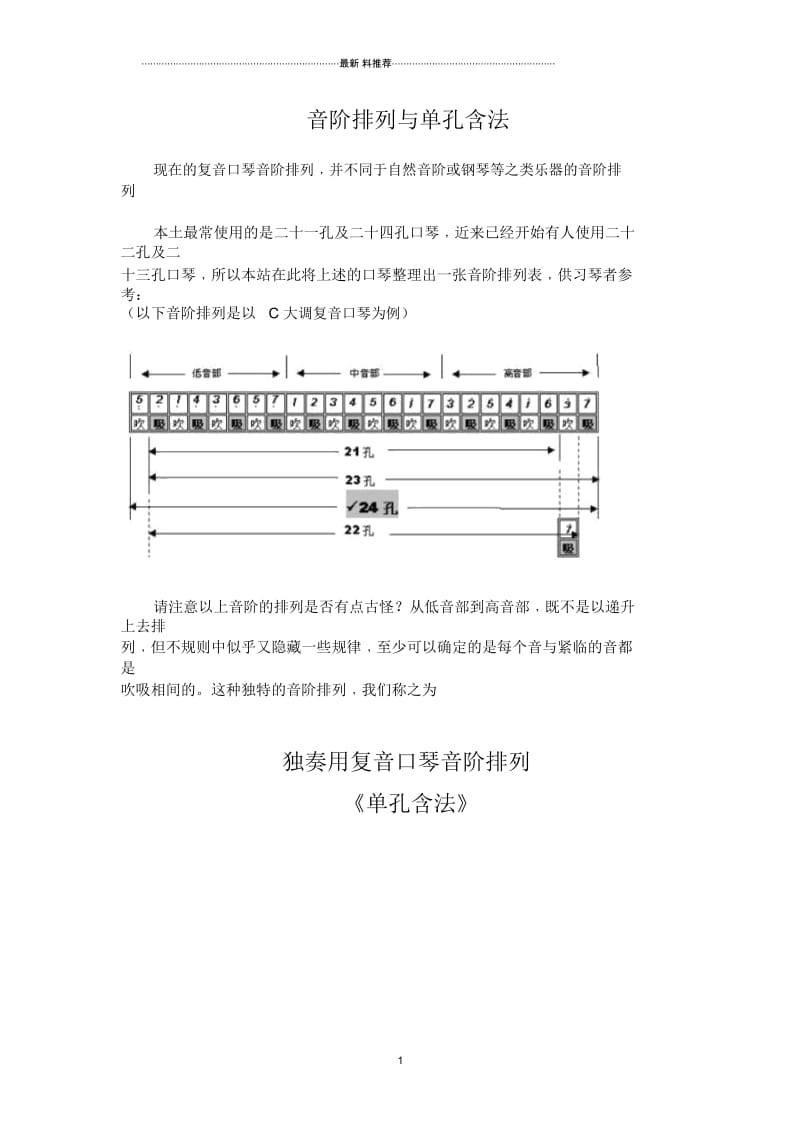 孔口琴吹法 音阶排列与单孔含法.docx_第1页