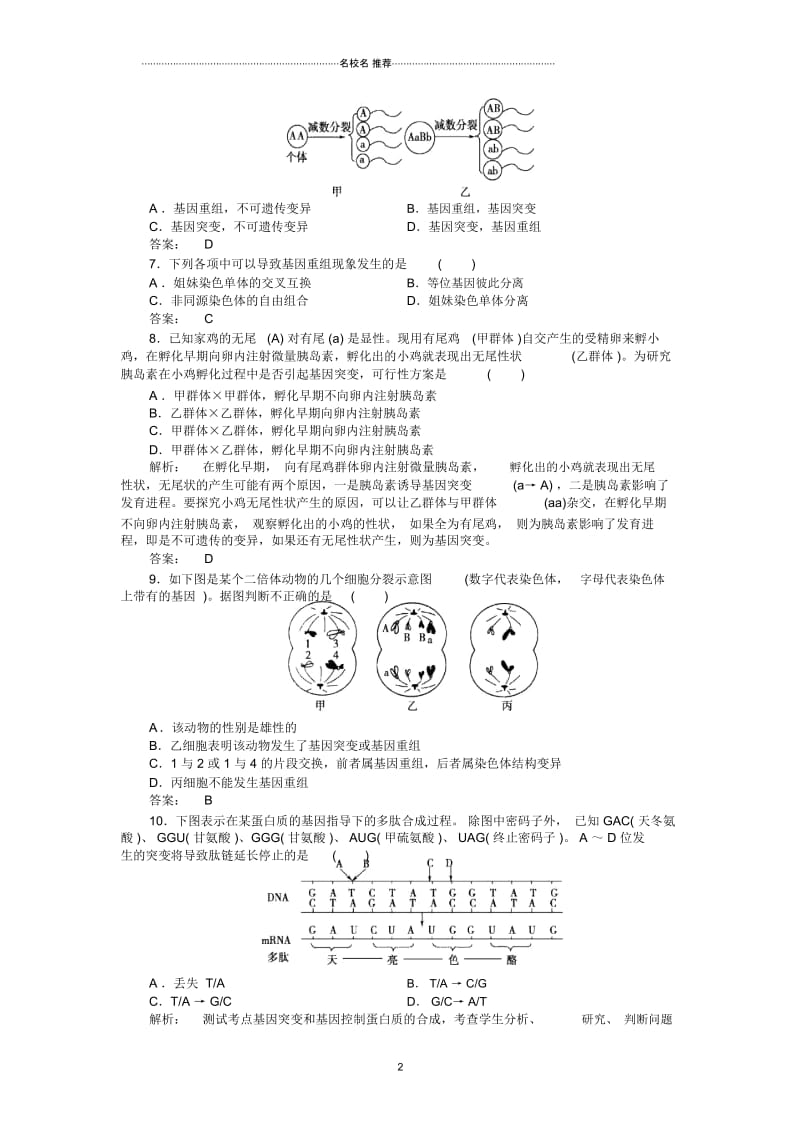 高中生物5.1基因突变和基因重组名师制作每课一练(人教版必修2).docx_第3页